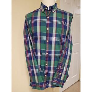 Gap Mens Standard Fit Stretch Preppy Plaid Button Down Shirt Green Blue Red Sz L